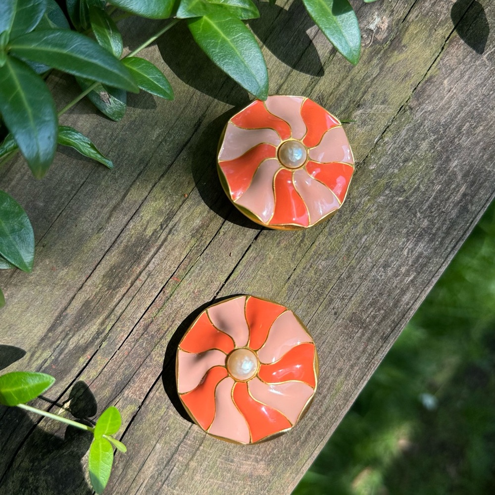 Karl Lagerfeld Round Enamel Clip Earrings